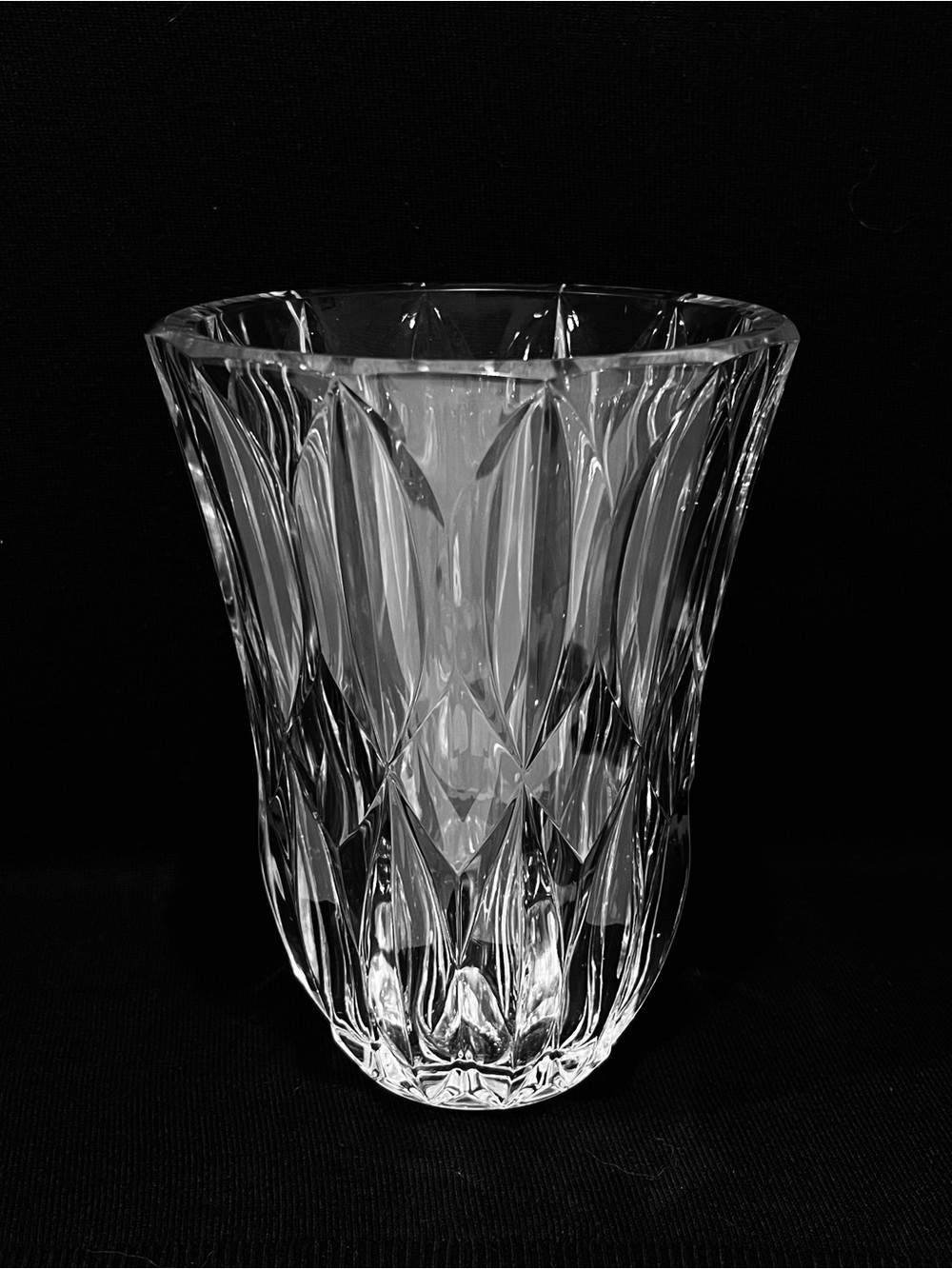 Val St Lambert Large Double Diamond Lead Crystal Vase 8” Signed